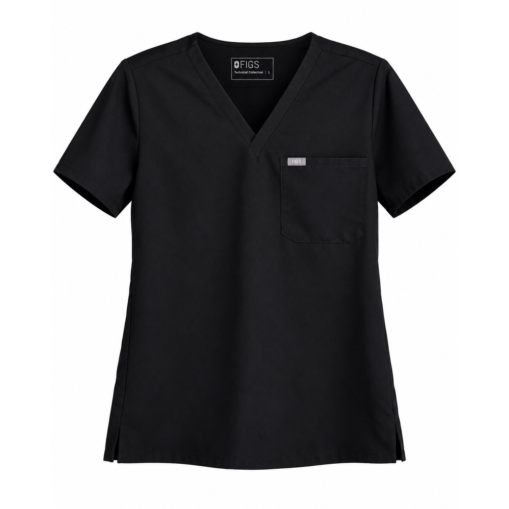 FIGS Black V-Neck Technical Scrub Top Large Stretch Medical Workwear